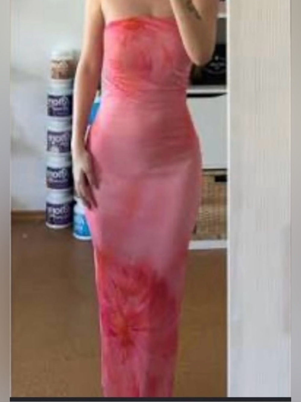 Strapless Hibiscus Floral Bodycon Maxi Dress